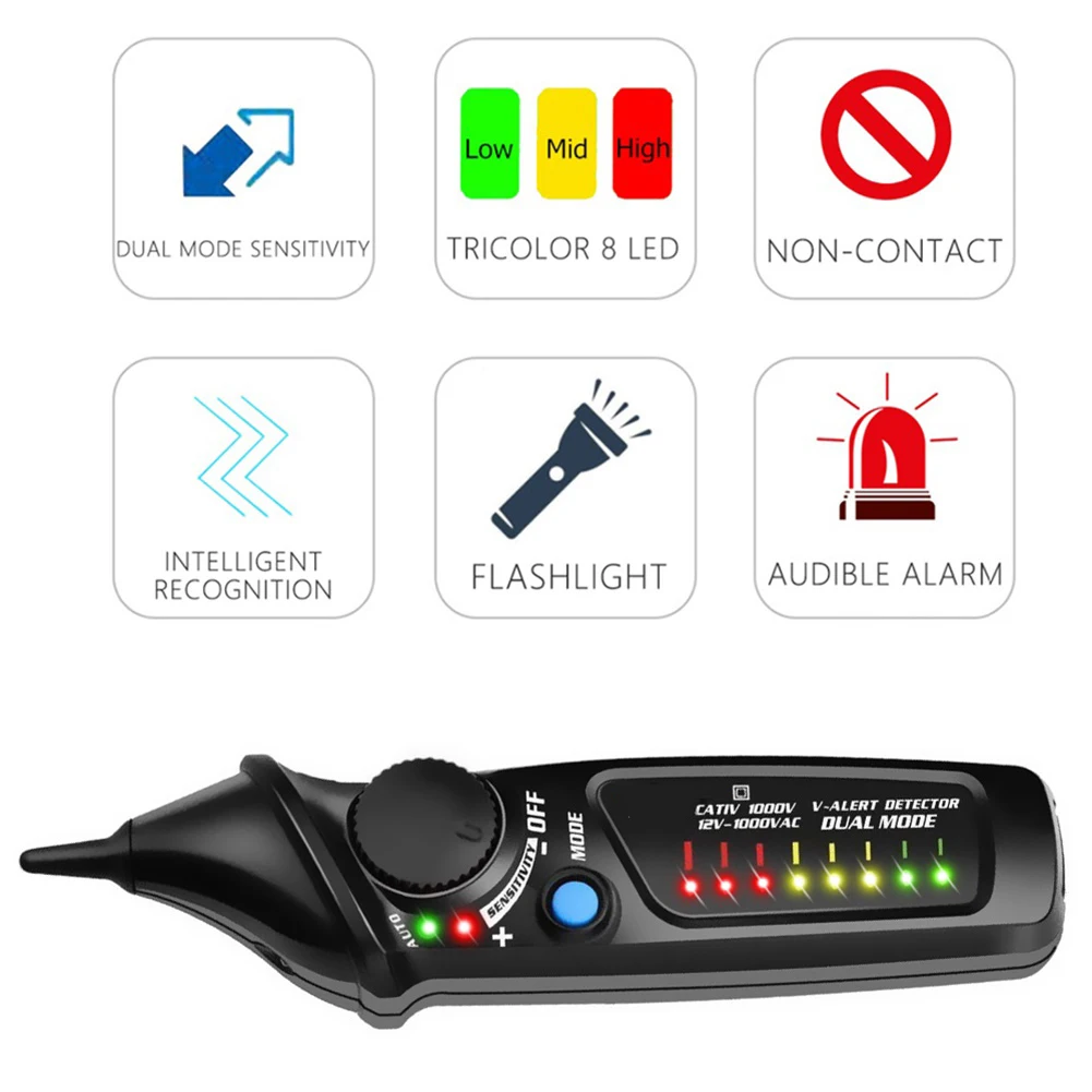 

AVD06 Non-Contact Voltage Detector Tester Socket Wall AC Power Outlet Live Test Pen Indicator 12~1000V Match Multimeter Tester