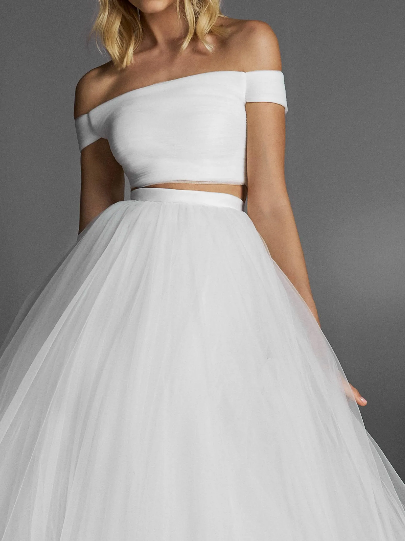 Vivian's Bridal популярное Пышное Тюлевое свадебное платье с окантовкой, с яркими слоями динамичных гофрированных оборками, кроп-топ, свадебное платье