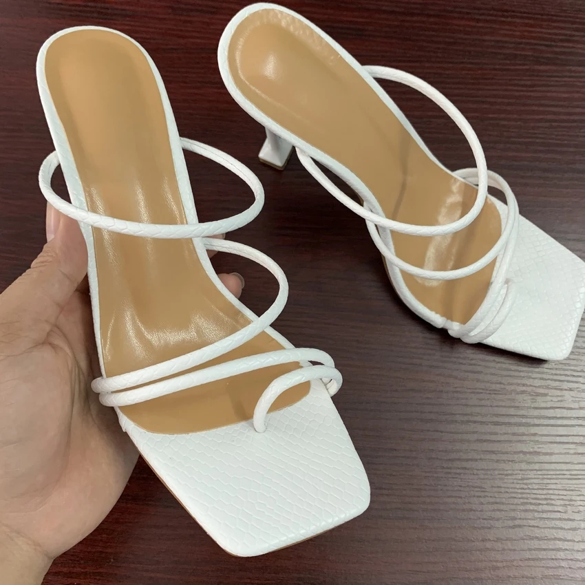 Women Snake Print Strappy Mule Heels Sandals