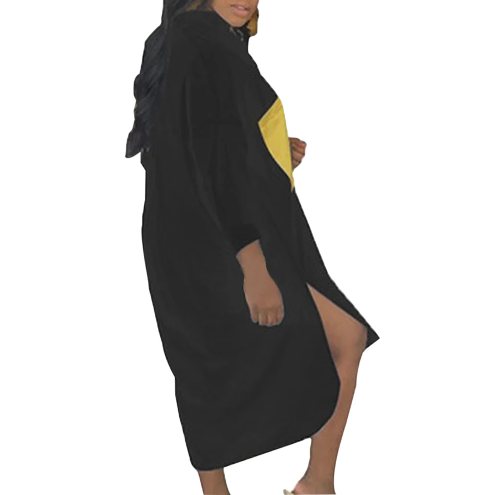 Плюс размер женское пляжное платье повседневное с длинным рукавом осенние длинные платья окрашенный блок свободная пляжная одежда соединенная боковая юбка пляжная одежда платья