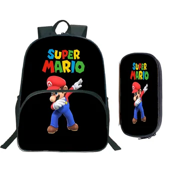 

Hot Sale High Quality Super Mario Backpack School Bags Fashion Colourful Pattern Mochila (2pcs Set/Backpack+pencil Case)