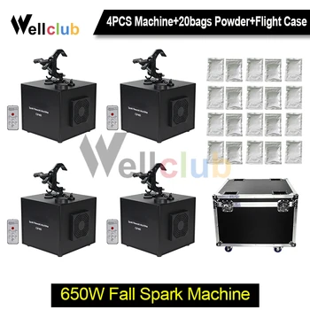 

4pcs With Flightcase And 20 Bags Powder 650w Fall Spark Fireworks Machine Dmx for dj wedding event With Remote control Sparkler