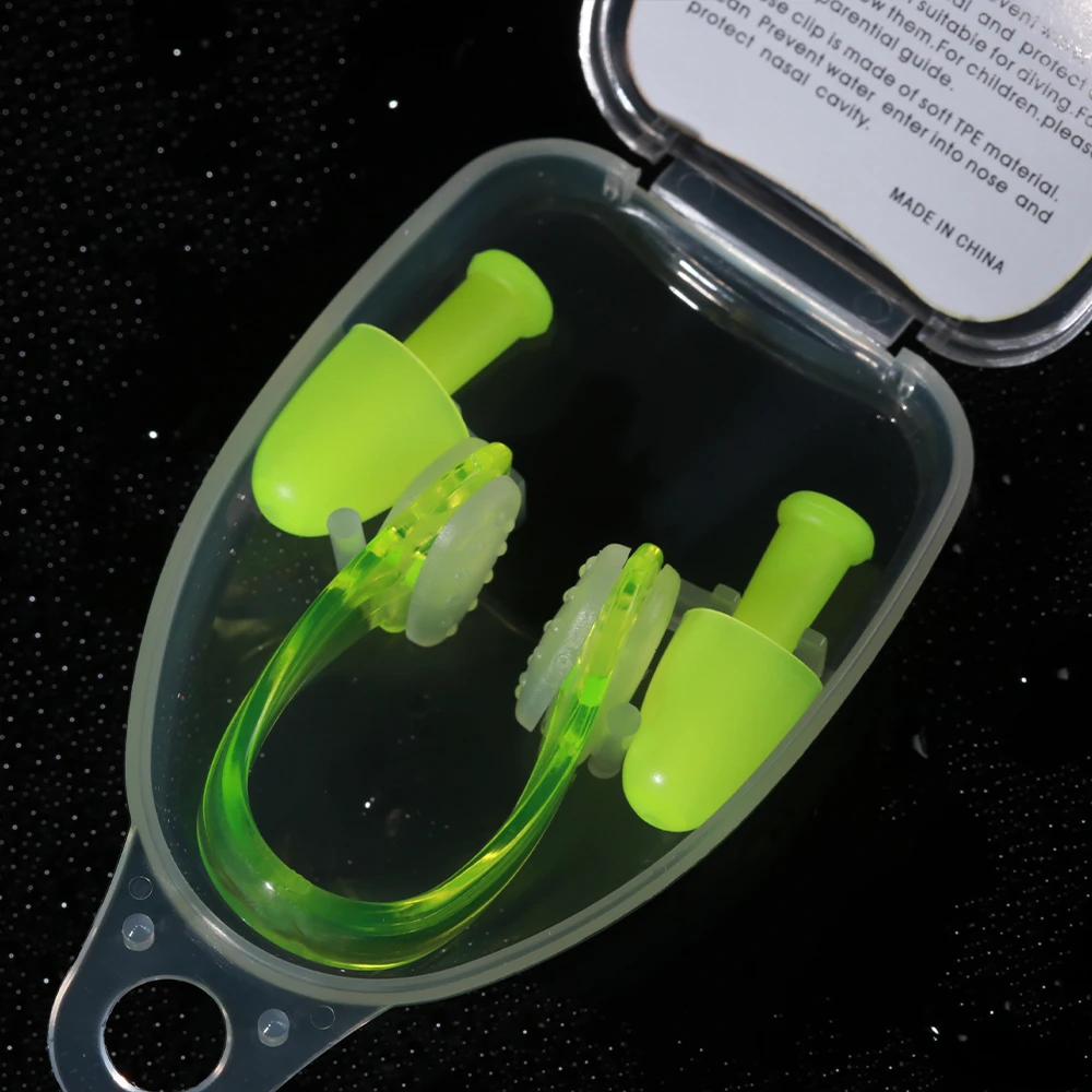 1 комплект Мягкий силикон+ PC спиральные зажимы для носа+ беруши защита ушей зажим для носа с коробкой набор аксессуары для водных видов спорта