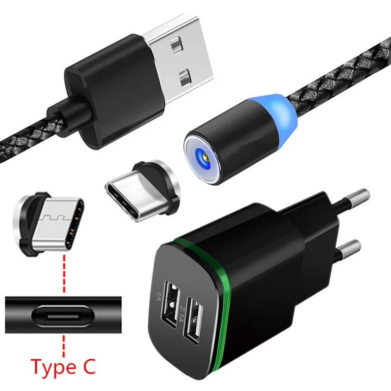Магнитный кабель типа C светодиодная настенная розетка зарядное устройство USB