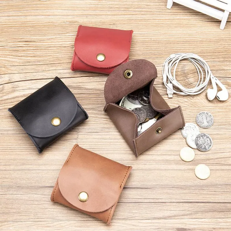 6 Color portable Genuine Leather Coin Purse Vintage Design Individuation Earbuds Earphone Holder Pouch For Women Men mini Wallet