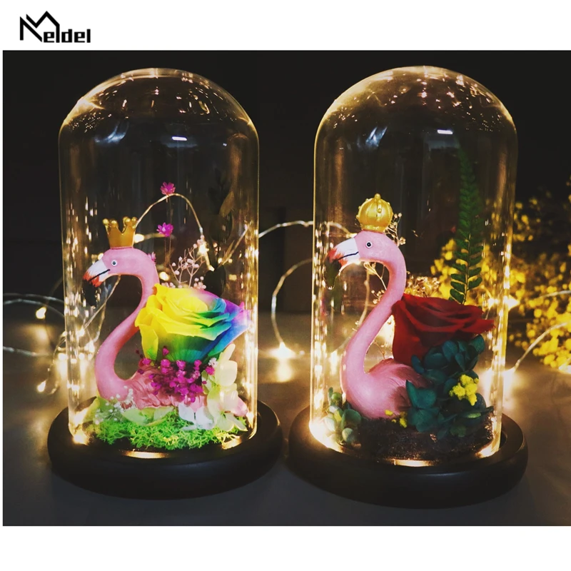 

Meldel, вечная Сохраненная роза, цветок, настоящая Роза, Гортензия, стеклянный купол, фламинго, День Святого Валентина, рождественский подарок, домашний декор