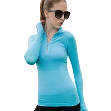 Рубашки для йоги, фитнеса, женский спортивный топ для йоги, длинный рукав, половина молнии, для бега, женская спортивная одежда, для тренировки, быстросохнущие топы, футболки для спортзала