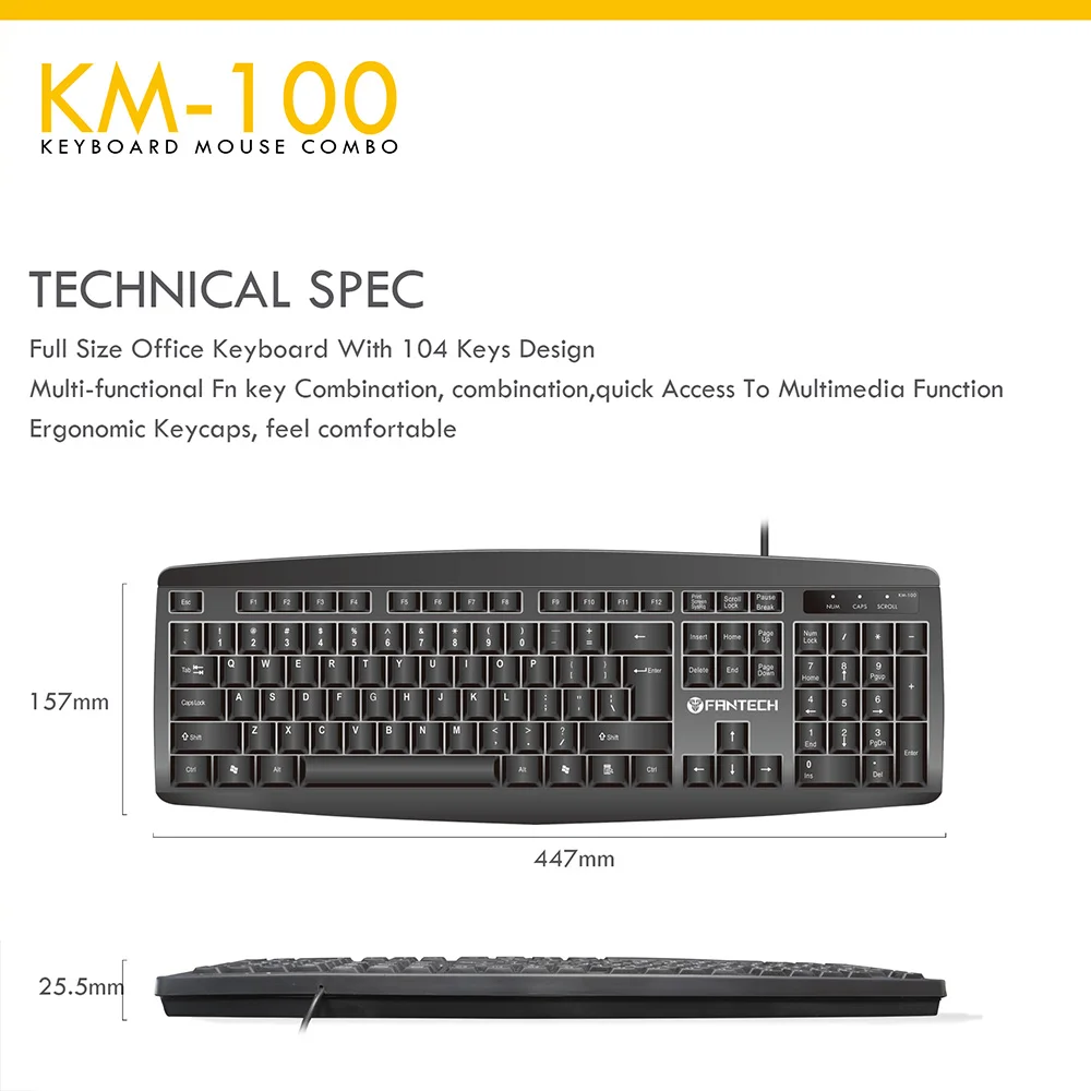 Fantech KM100 USB Keyboard Mouse Combo Black 9