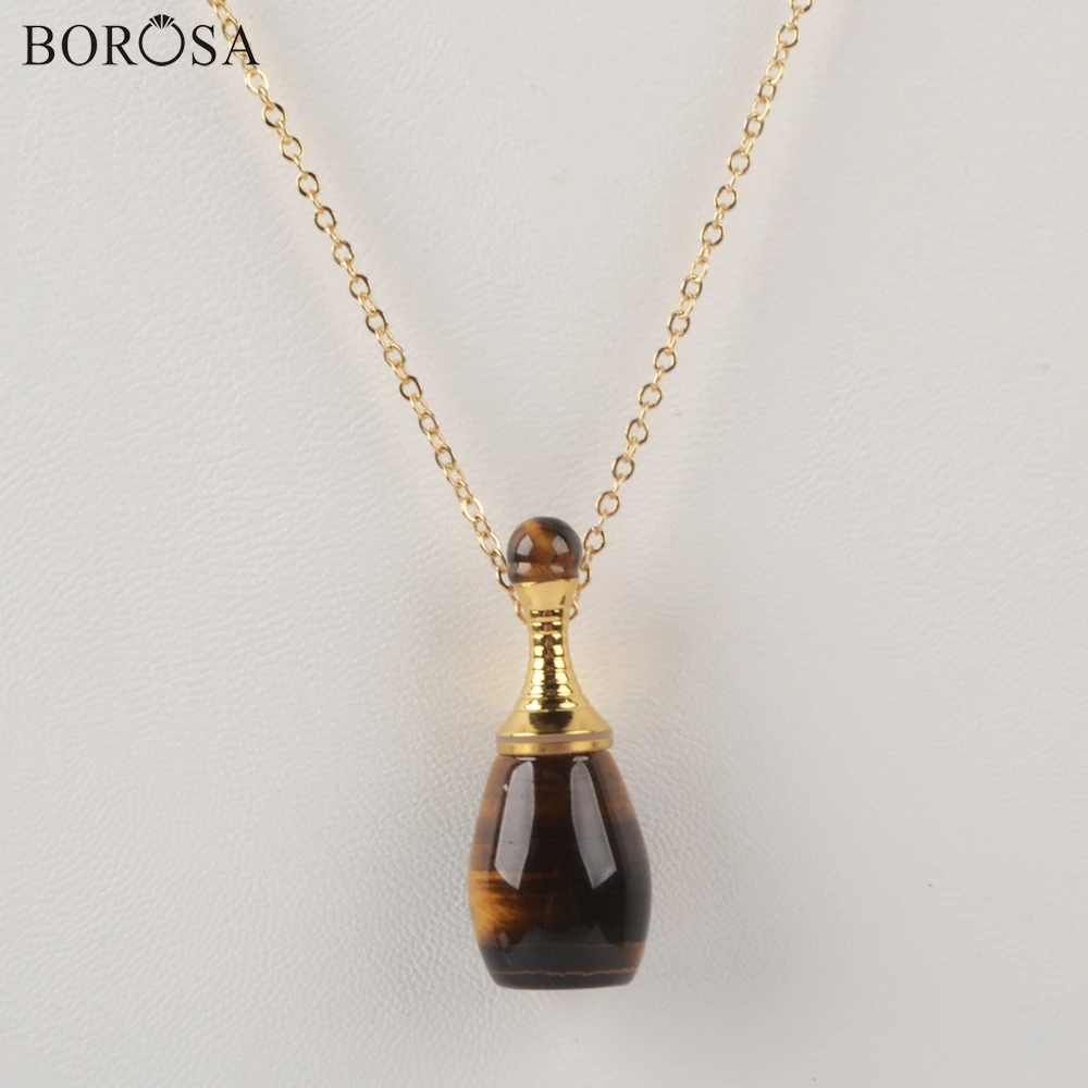 BOROSA 3 шт. 26 дюймов Позолоченные натуральные камни камень эфирное масло диффузор целебная чакра Кристалл кварц флакон духов ожерелье WX1221-N