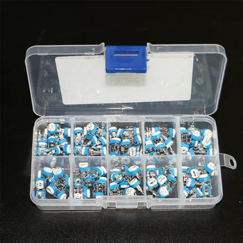 

100pcs/lot 10 specifications (500R - 1M) RM065 blue and white adjustable resistance resistor kit 6MM classification box set