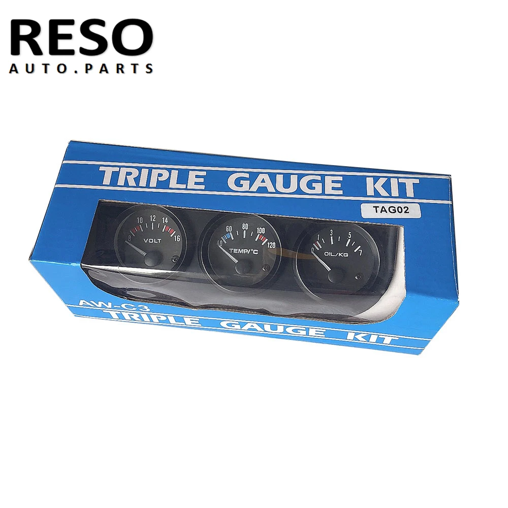 Black 52mm Triple Gauge 2" Meter Kit Include Oil Pressure + Water Temp Volt With Sensor 3 in 1 Car | Автомобили и мотоциклы