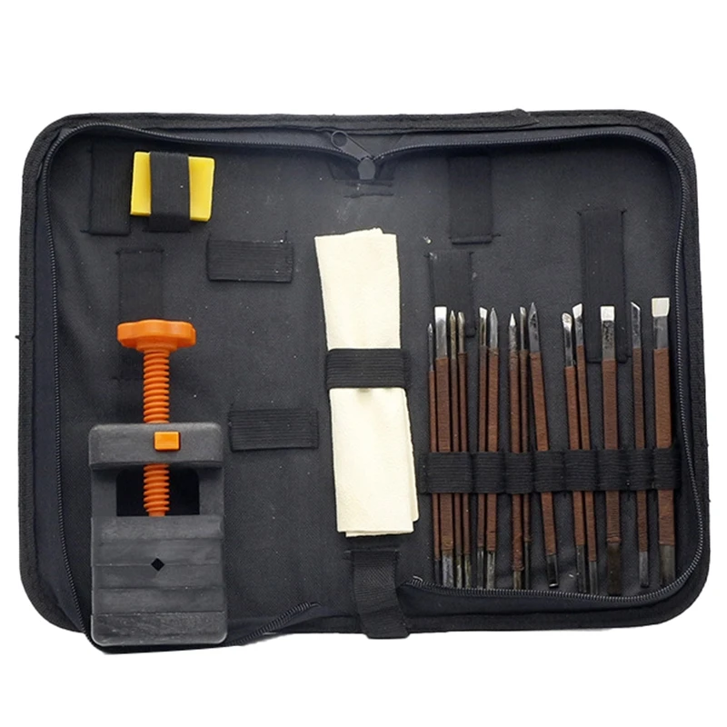 

Stone Carving Tool Kits 18Pcs Manganese Steel Hand Engraving Knife Carving Chisels Vise Clamp Kits