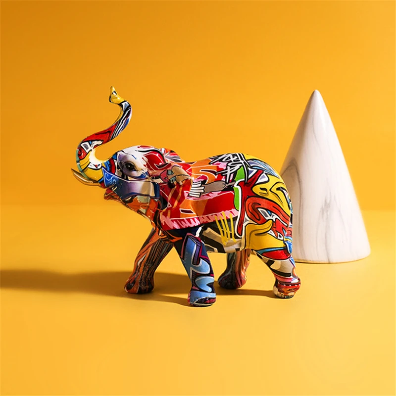 

Resin Painted Colorful Elephant Resin Craft Ornament Home Living Room Wine Cabinet Porch Wine Cabinet Creative Decorations