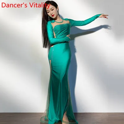 Only Dress as Photo Новинка, женская одежда для занятий танцами живота, спандекс, сетка, бриллиантовое платье для взрослых, восточные Индийские танцы, сценический тренировочный костюм - Цвет: Only Dress as Photo