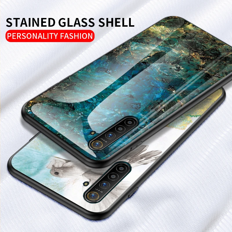 Marble Tempered Glass Case for Realme XT Case 6.4 inch Fashion Soft Bumper Hard Phone Back Cover for Realme X2 Case