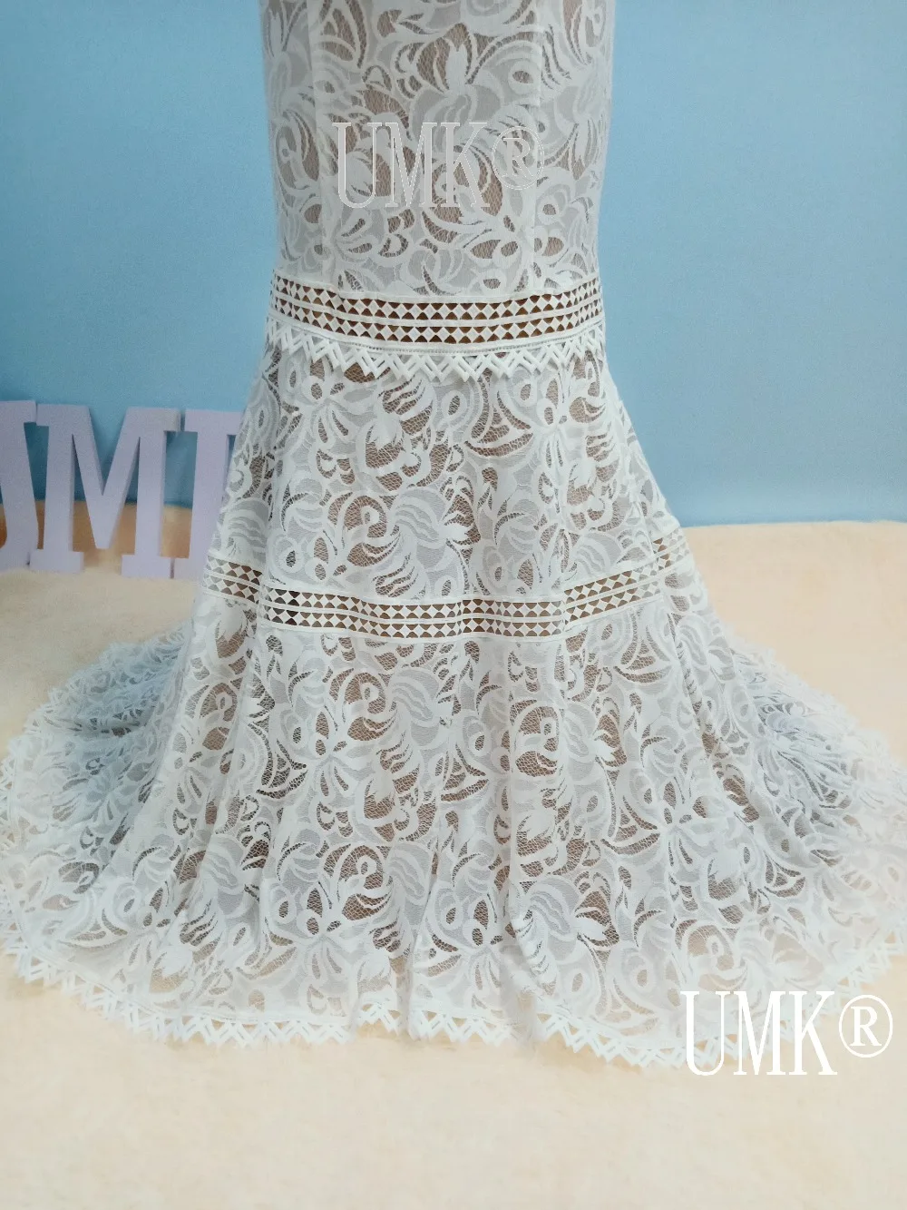 UMK винтажное Бохо свадебное платье кружевное с открытыми плечами Vestido de Noiva Элегантное свадебное платье Русалка