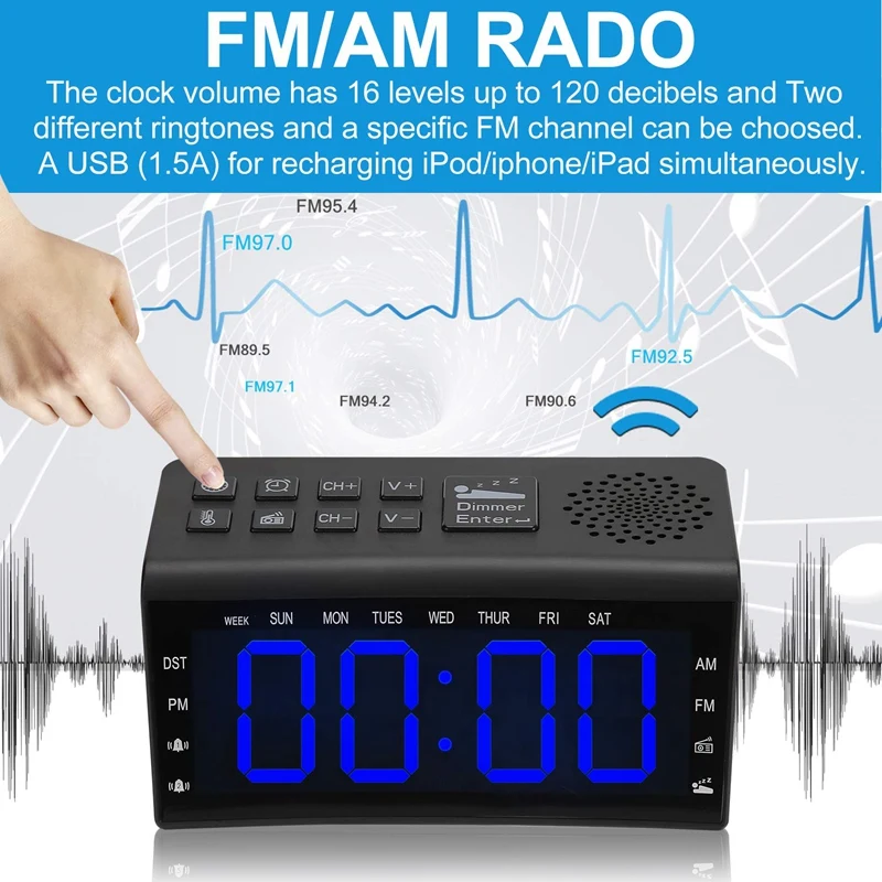 Будильник для тяжелых спящих Будильник Радио с FM AM будильник с USB зарядным устройством будильник для спальни с Slee