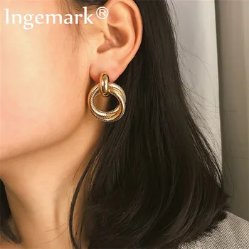 

Ingemark Punk Big Double Circle Drop Earrings for Women Korean Fashion Metal Geometric Round Brincos Earrings 2019 Jewelry Gifts