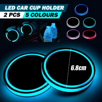 

2X Car LED Light Cup Holder Automotive Interior Colorful Atmosphere Lights Lamp Drink Holder Anti-Slip Mat Auto Products