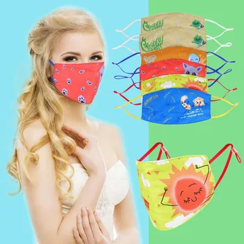 

6PCS Adult Cartoon Print Windproof Facial Mask Face Mask Cloth Washable Face Mask Breathable Face Shield Reusable masques
