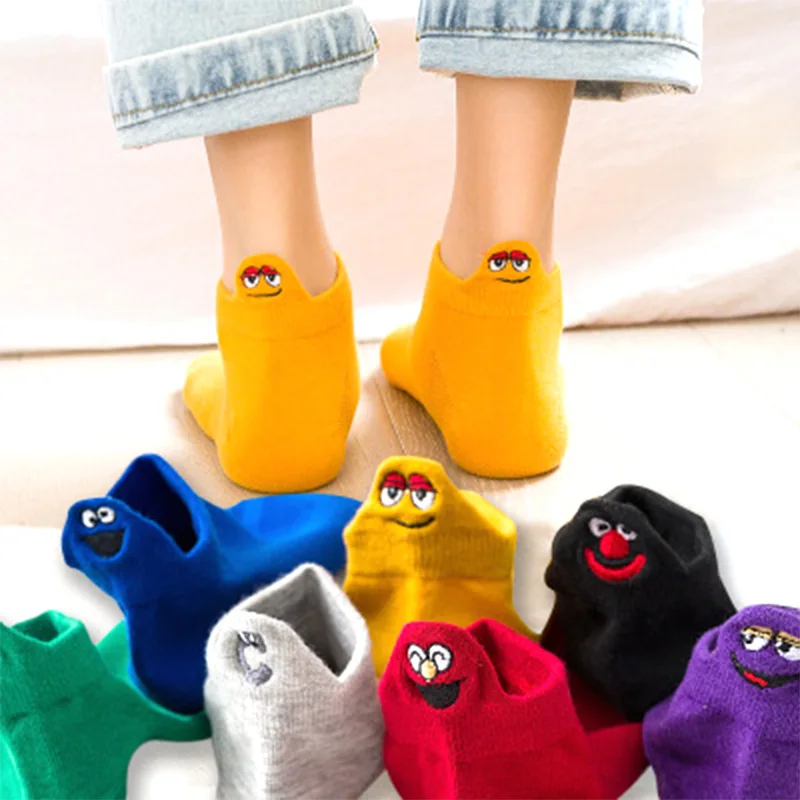 

Embroidered leisure boat socks cartoon cotton Korean version of Sesame Street funny expression men and women interesting socks