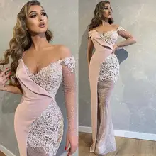 Дубай арабское выпускное платье с открытыми плечами Иллюзия с длинными рукавами аппликация кружевная «русалка» вечернее платье одно плечо халат de soire