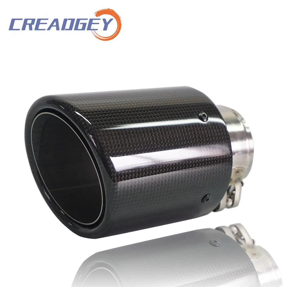Car Styling Carbon Fibre Glossy Tail Pipe Rolling Edge Muffler Pipes Universal Stainless Mufflers End Tips Rear Exhaust System exhaust muffler tip