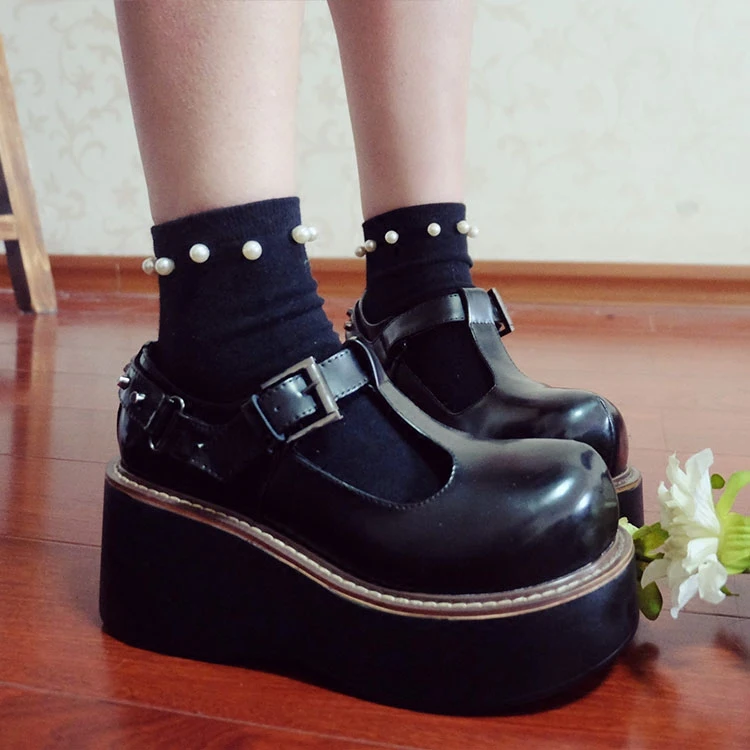 

Womens Lolita T-Strappy Round Toe Platfrom Gothic Punk Pumps Shoes Creepers Japanese Harajuku New