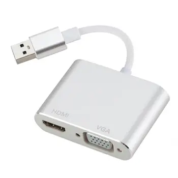 

2 in 1 USB 3.0 to HDMI VGA Adapter Excellent Durable Aluminium Alloy Shel Video Cable Converter for Laptop Macbook Pro