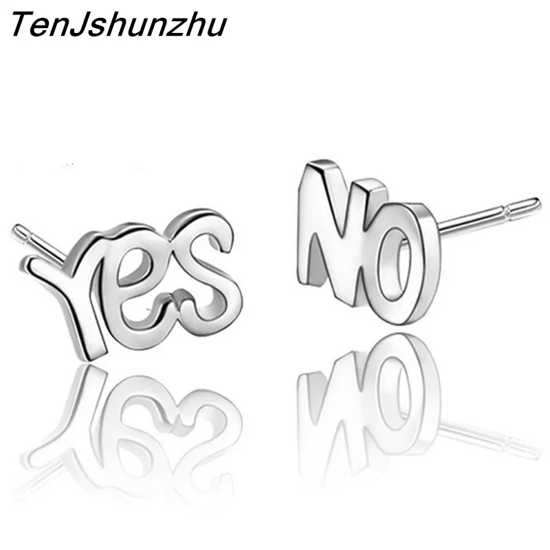 PiercingSliverColorFashionJewelryStudYESNOLetterEarrings