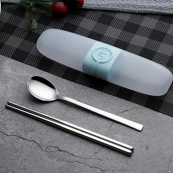 

Stainless Steel Portable Tableware Three-Piece Student Chopsticks Spoon Set Reusable Travel Camping Tableware Set