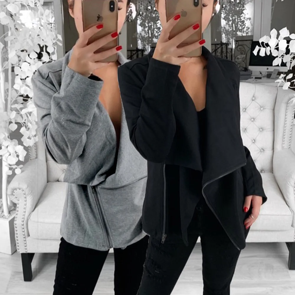 Women Hoodies European and American Women's Diagonal Zipper Hoodies 2019 Autumn and Winter Hoodies Women