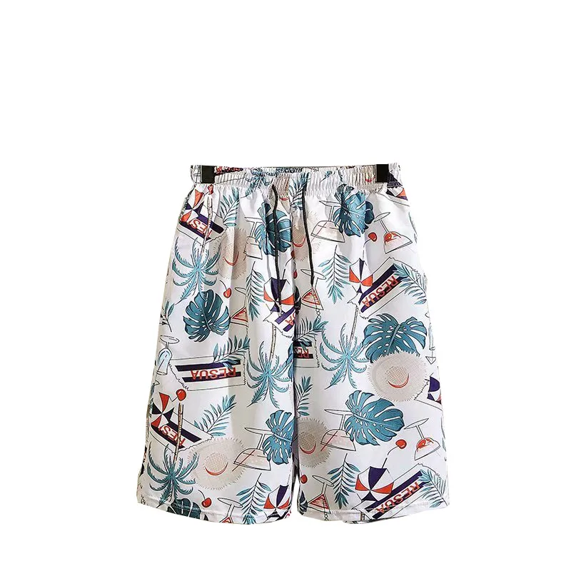 

Men Polyester Beach Swimwear Shorts Palm Printed Swim Briefs Male Loose Quick-drying Swimsuit Shorts Summer Surf Swimming Trunks