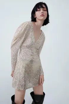 

2020 Spring Summer New Beads zaraing women Dress sheining vadiming female Fashion sexy vintage plus size Dress BGB9781