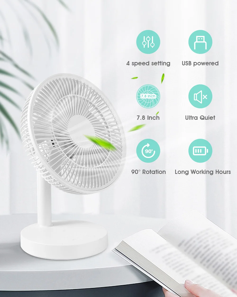 Mini Rechargeable Table Fan Better Cooling Perfect Portable USB Desk for Home Office Bedroom 4 Speeds | Бытовая техника