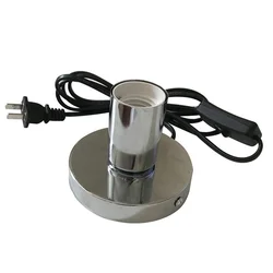 Polished Metal Desktop Lamp Base 180cm Cord E27 E26 Base Holder with on/off Switch, EU US Plug in Screw Base for Table Lamp
