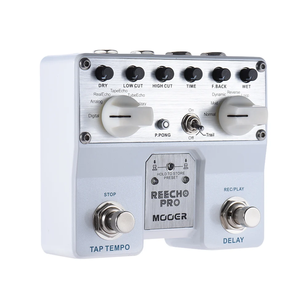 

Reecho Pro Digital Delay Guitar Effect Pedal Twin Footswitch with 6 Delay Effects Loop Recording (20 Seconds) Function