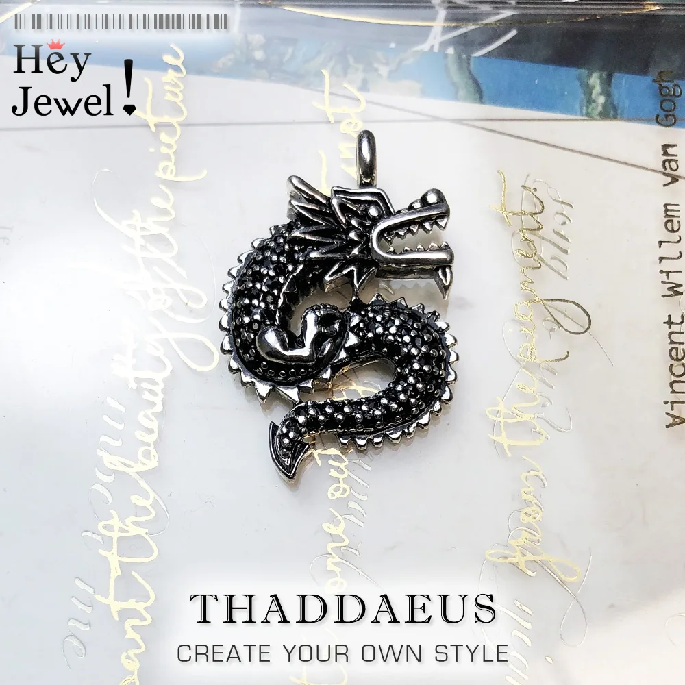 Кулон Черный CZ Дракон Длинные 2019 бренд старинные ювелирные изделия в европейском