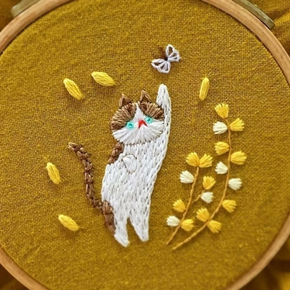 Модная вышивка, сделай сам, материал, посылка, милые кошки, 3D, европейская вышивка, наборы для вышивки крестиком, ручная работа, швейные принадлежности для рукоделия - Цвет: Butterfly Cat