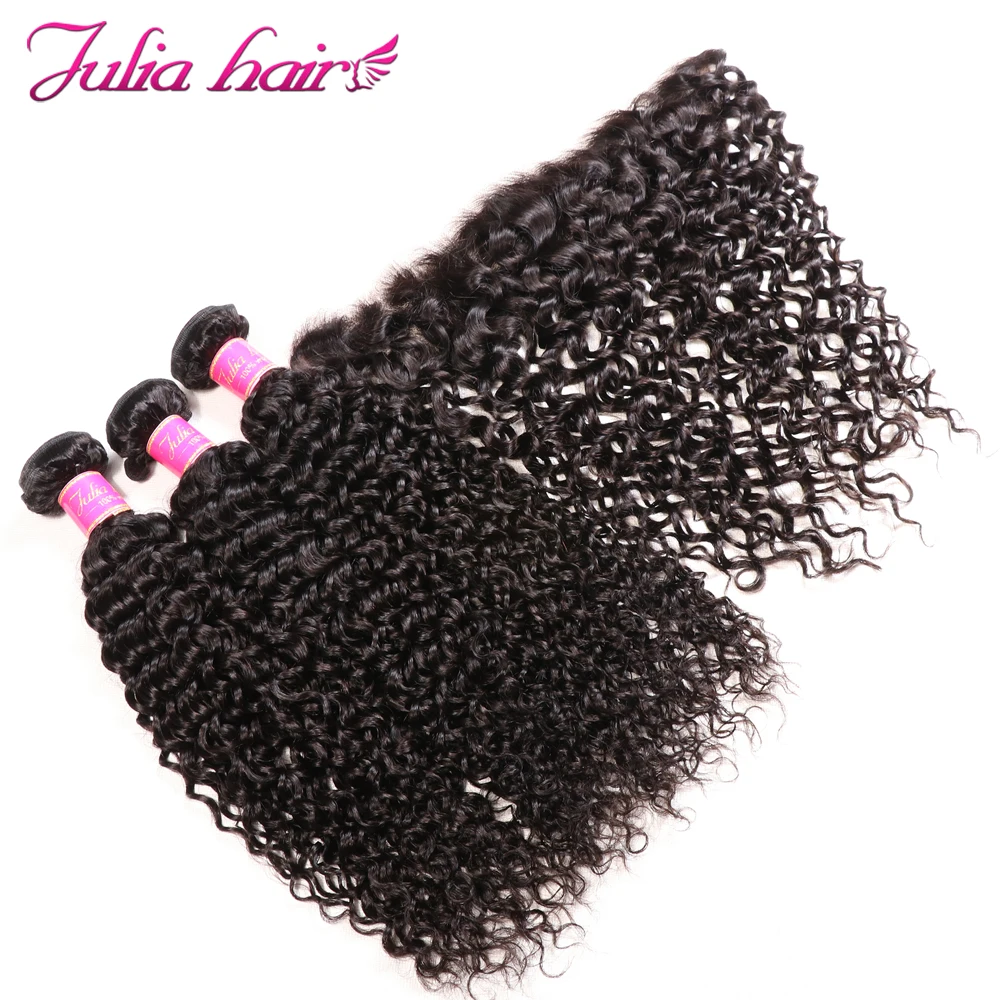 Brazilian Curly Hair 3 Bundles With Frontal Ali Julia Lace Frontal With Hair Bundles 100% Human Virgin Hair Weave with Frontal