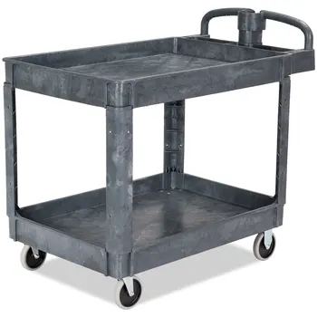 

Costway Plastic Utility Service Cart 550 LBS Capacity 2 Shelves Rolling 43'' x 25'' x 40''