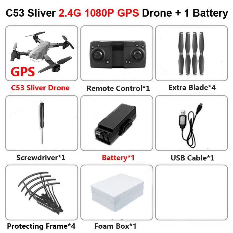 C53 5G gps WiFi FPV Радиоуправляемый Дрон с 4K HD двойной камерой Follow Me оптический поток складной Профессиональный вертолет Квадрокоптер детская игрушка - Цвет: 2.4G GPS 1080P S 1B