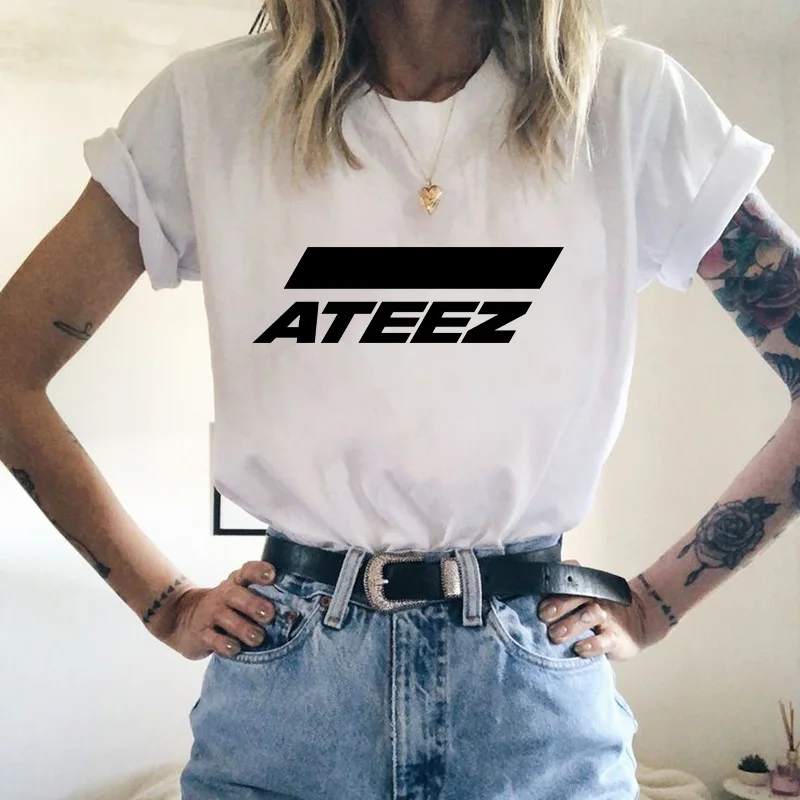 Новая женская Футболка Kpop Group ATEEZ топ женские футболки в стиле Харадзюку 90-х годов