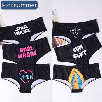 

PickSummer S M L XL New Sexy Funny Printed Hot Female Lingerie Briefs Print Underwear For Women Cute Panties For Lady Plus Size