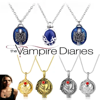 

The Vampire Diaries Charm Necklace For Women Vintage Katherine Klaus Forbes Blue Stone Pendant Necklace Movie Cosplay Jewelry