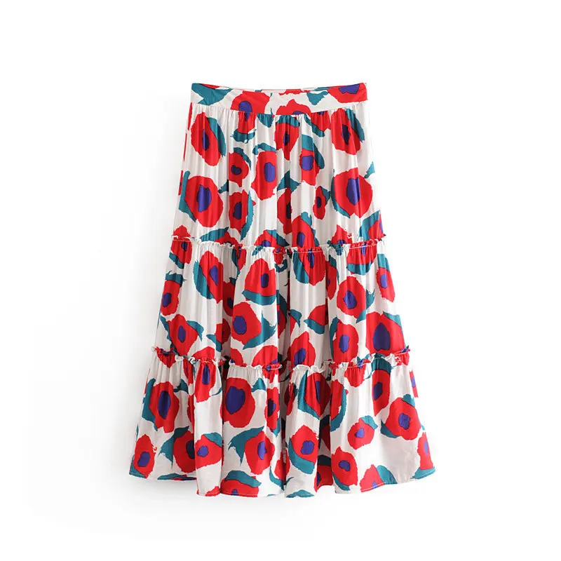 

French Retro Abstract Flower A- line Skirt Weep Yafeng High-waisted Slimming INS Elegant Mid-length Big Skirt Women's