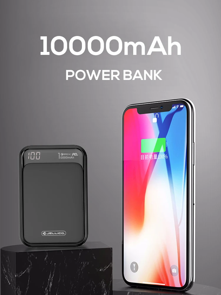 Jellico power Bank 10000mAh светодиодный портативный аккумулятор power Bank PD Быстрая зарядка 12V power bank для iPhone Xiaomi Mi power Bank