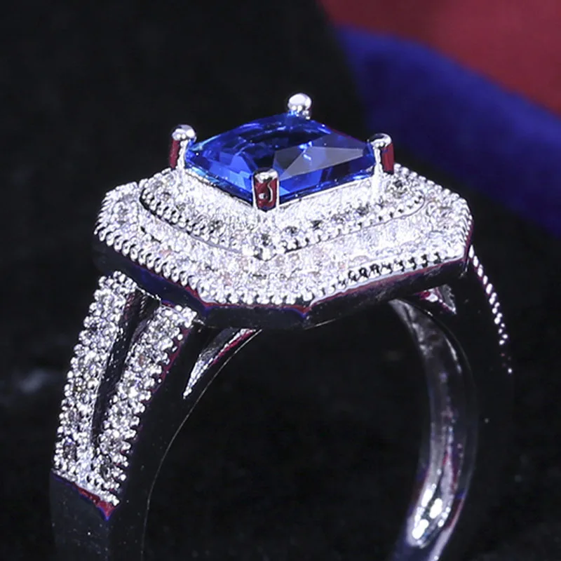 

2020 new brand Rich Tree fashion square shape inlaid zircon girl crystal ring silver ring ladies jewelry engagement ring