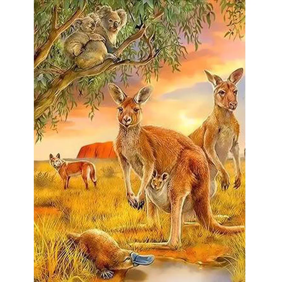 Алмазная живопись сделай сам Набор для вышивки крестиком кенгуру с животными