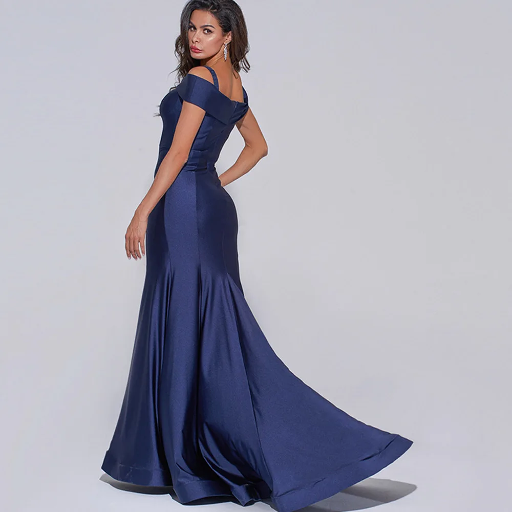 Blue Elegant Evening Party Dress Sexy High Split Mermaid Long  Dresses Floor Length Spaghetti Straps Women Wedding Formal Gowns plus size evening gowns